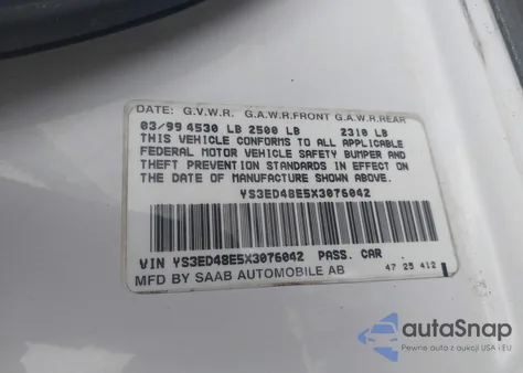 1999 Saab 9-5 z USA, uszkodzony, nr VIN YS3ED48E5X3076042